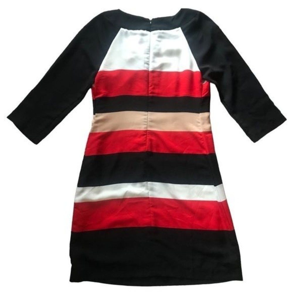 ECI “Beige” Dress Colorblock Shift Fit Zip Back 3/4 Sleeves Size 6 - Picture 4 of 7